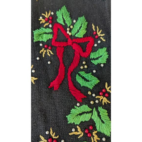 Vintage B.P. Designs black embroidered Christmas holiday sweater cardigan size L - Picture 8 of 10